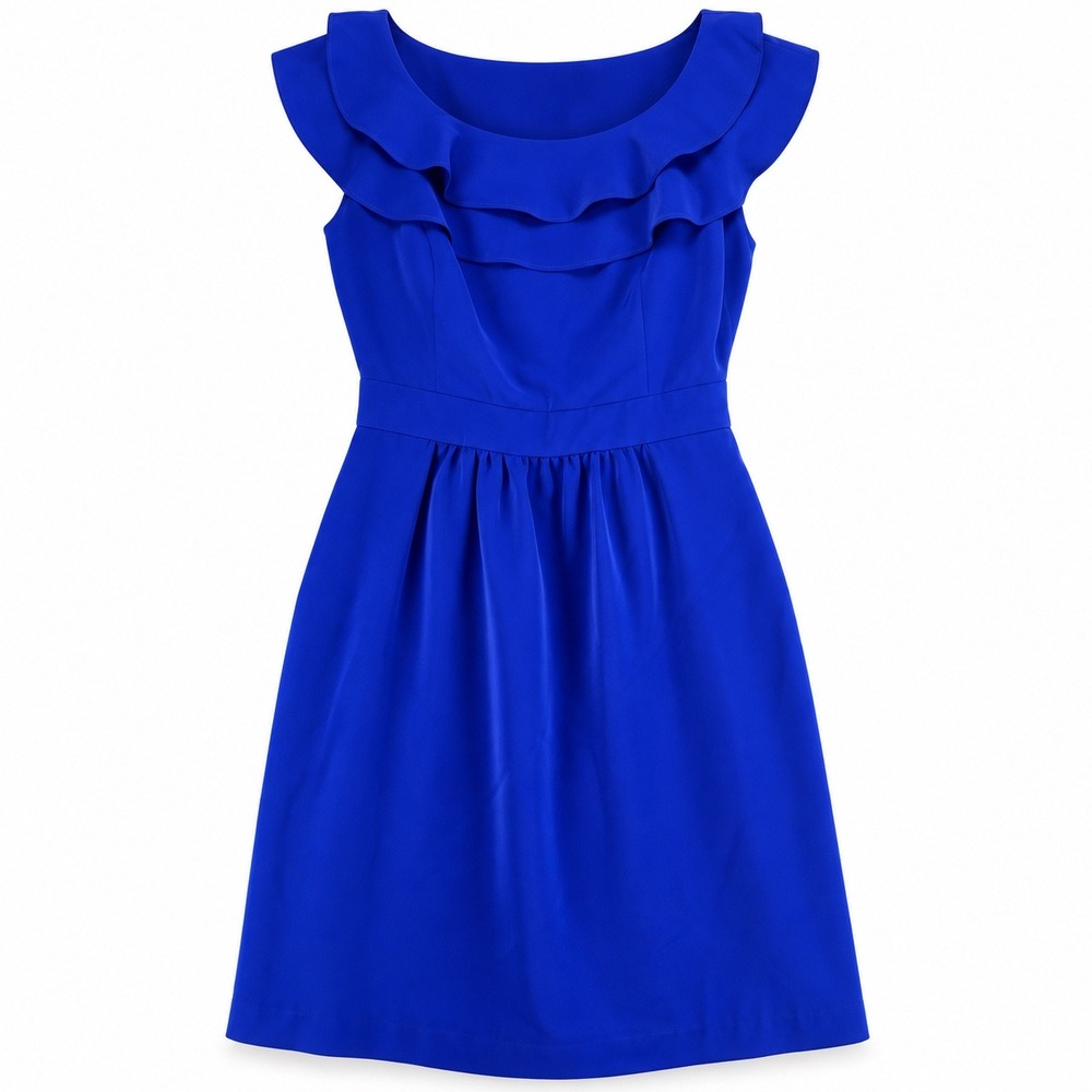Blithe Ruffle Collar Fit and Flare Dress Women 4 Royal Blue Sleeveless Wedding